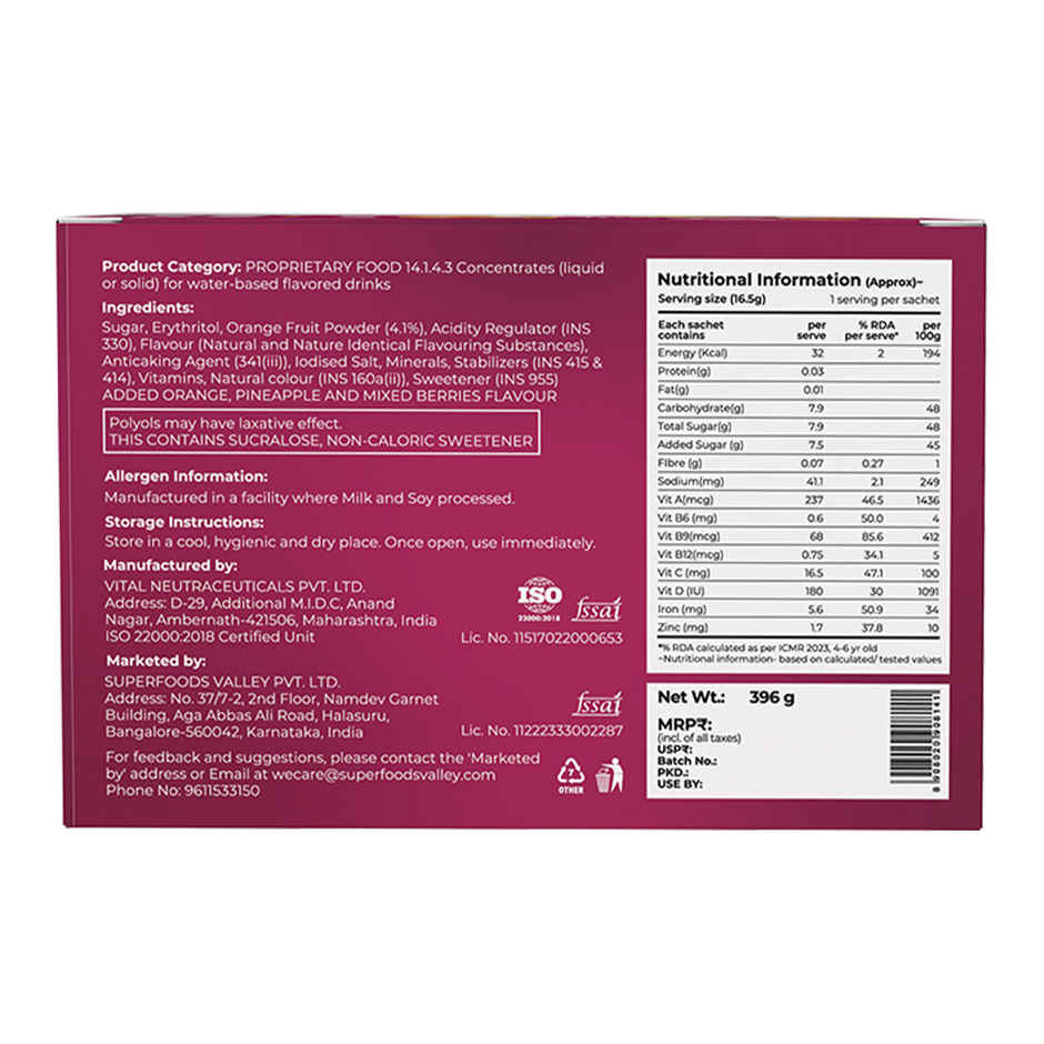 Good Monk Fruit Drink Mix | Assorted | 50% Less Sugar | 8 Vitamins & Minerals | 24 Sachets - 396 g