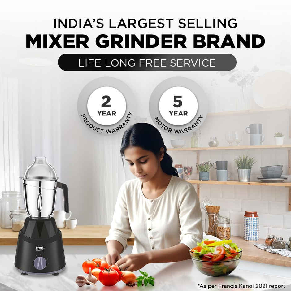 Preethi Galaxy Plus Mixer Grinder For Kitchen | 750 Watt Mixie | 4 Jars - Black
