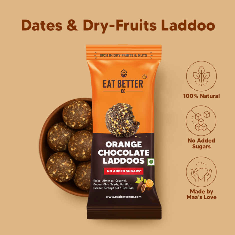 Eat Better Co Orange & Chocolate Laddoos | No Added Sugar | High Protein, 100% Natural
