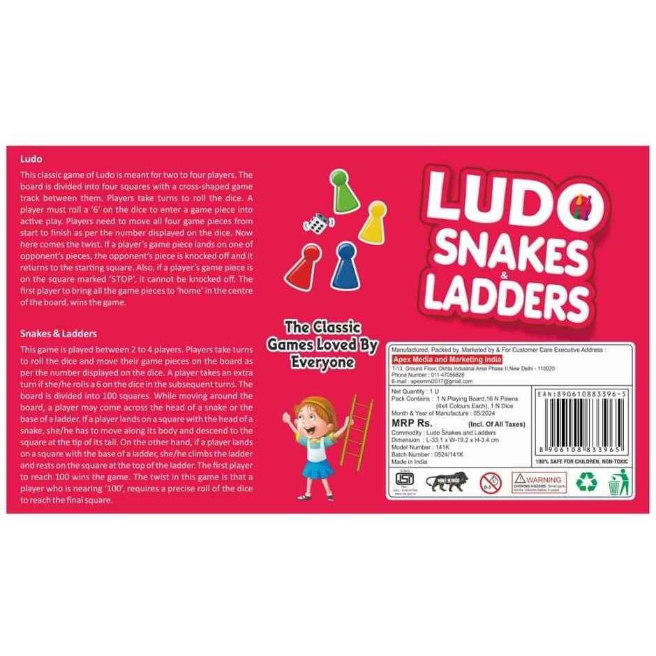 Apex Ludo & Snakes and Ladders Board Game | Family Indoor Game | Age 5+