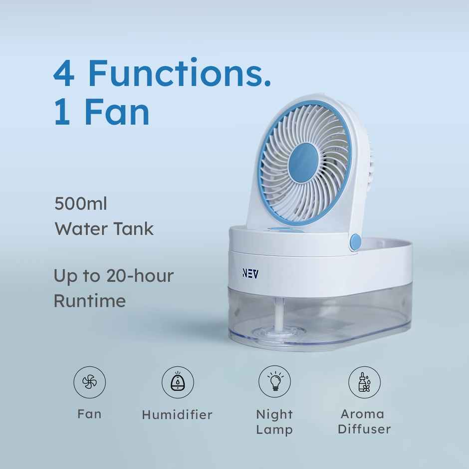 NEV Aqua Mist 4-in-1 Mini Desktop Fan with 3 Speeds | 500 ml Water Tank