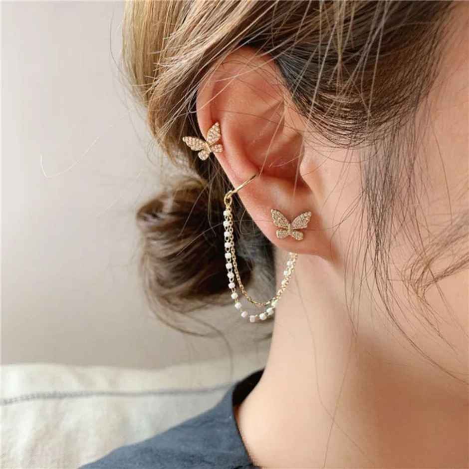 Estailo Fashion Social Butterfly Earcuff (Both Ear) for Women | Stylish Lightweight Statement Jewellery | E0001445