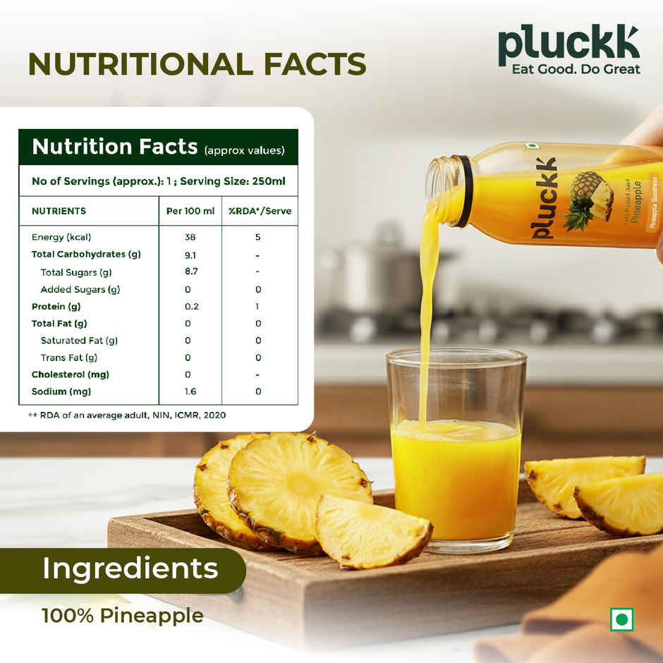 Pluckk Fresh Mango Fruit Juice (250ml) & Pluckk Cold Pressed Pineapple Juice (250ml) Combo