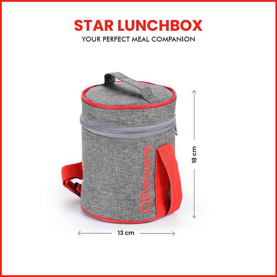 Oliveware Star Lunch Box, 3 Stainless Steel and Leak Proof - Red