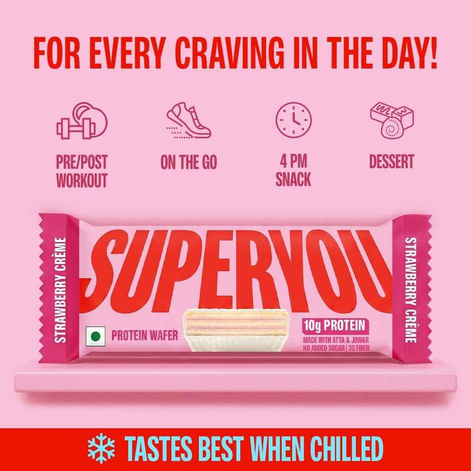 SuperYou 10g Protein Wafer Bar - Strawberry Creme (Made with Atta & Jowar. No Added Sugar.)