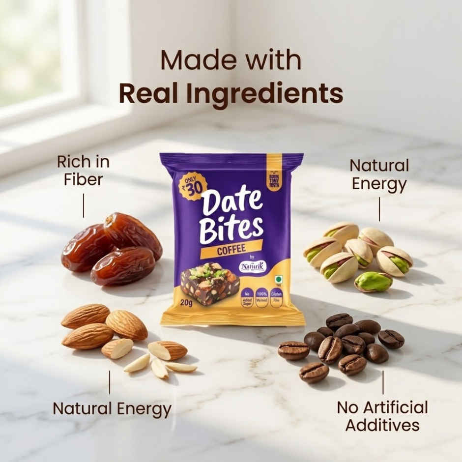 The Naturik Co Coffee Date Almond Bites | No Added Sugar | Healthy Snack for Energy