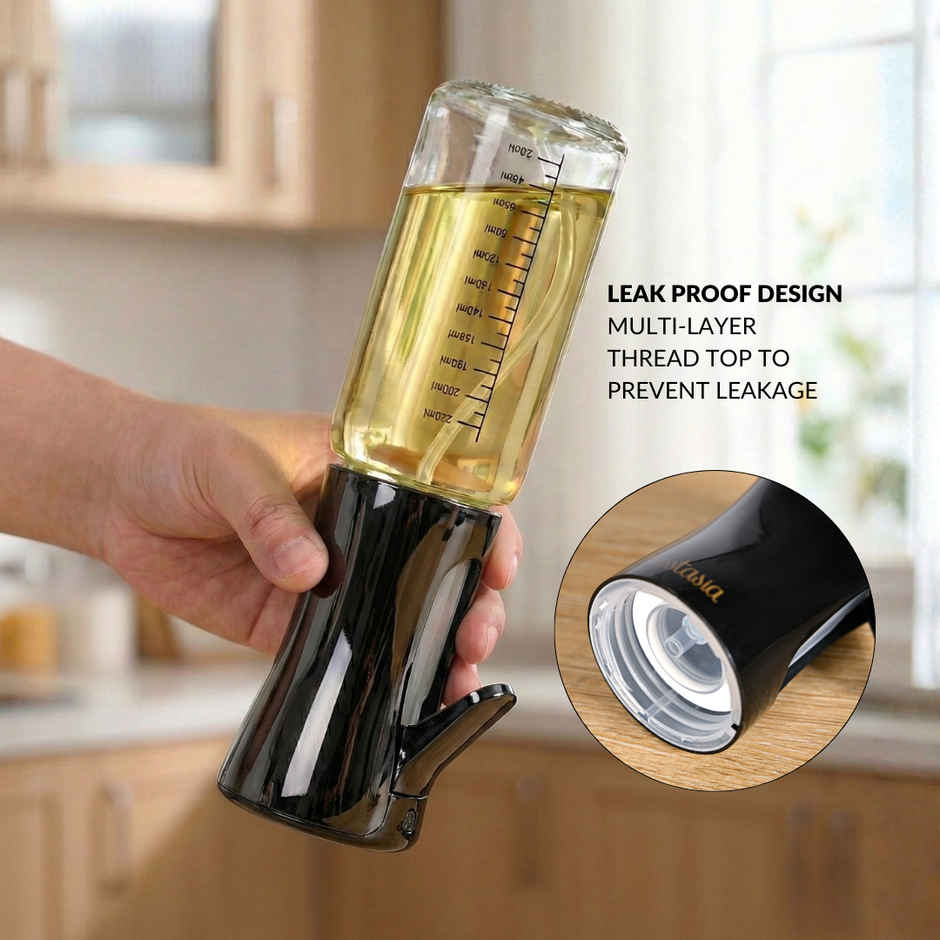 Nestasia Gourmet Clear Glass Oil Bottle | 220 ml | Black