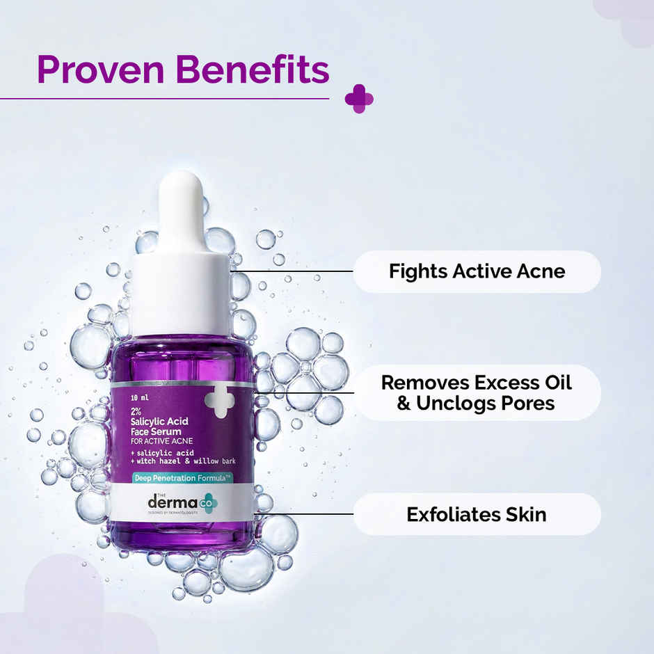 The Derma Co 2% Salicylic Acid Serum With Witch Hazel & Willow Bark For Active Acne Day+Night