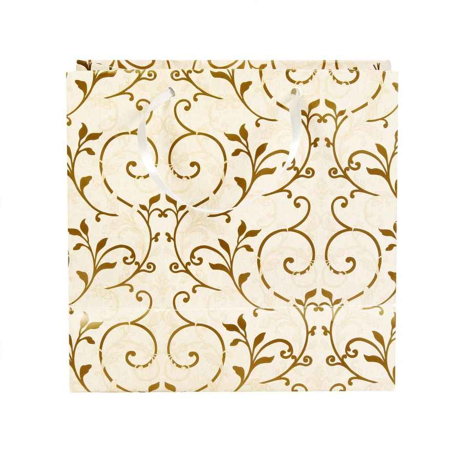 Itsy Bitsy Gift Bags Floral Swirls Ivory Shimmer L16 x W17.5 x D9.2cm Gol