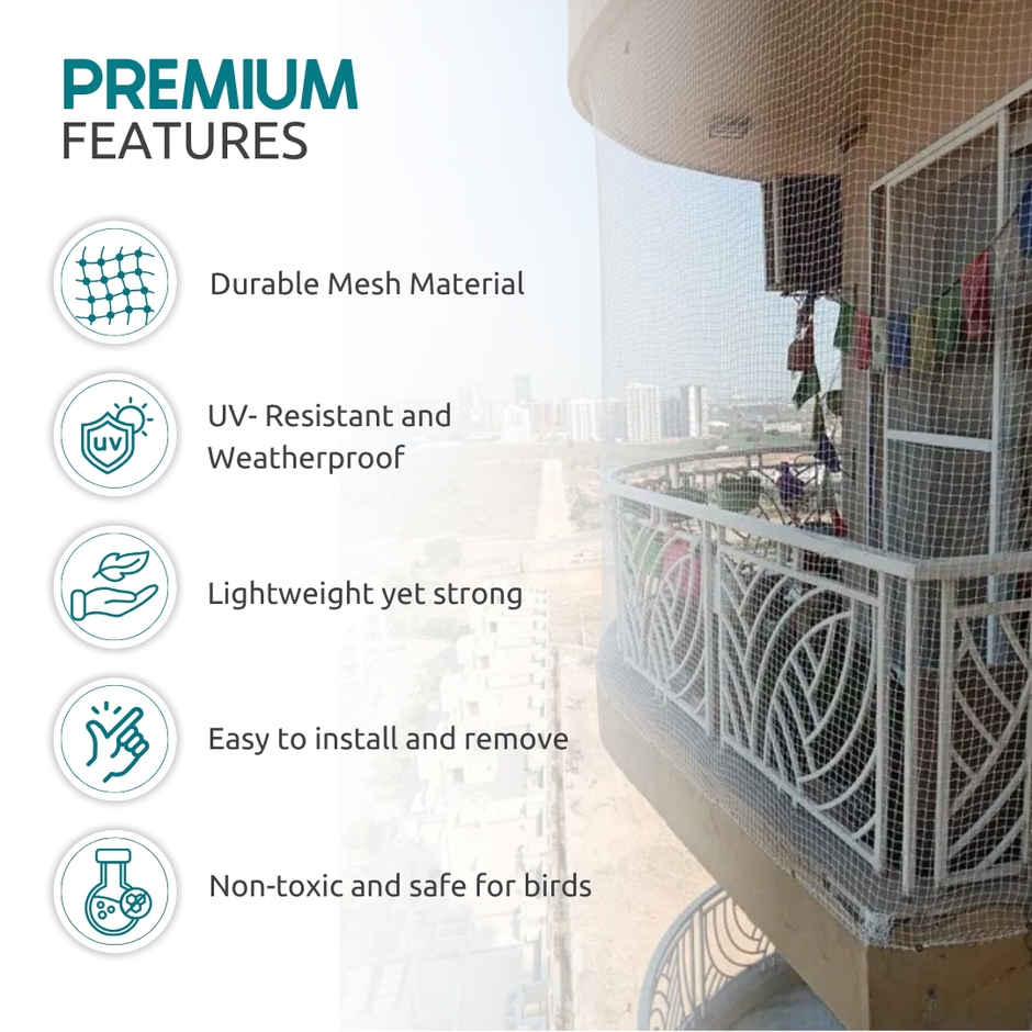 Nurturing Green Anti Bird Net | White Mesh Pigeon Net | Protection for Home, Balcony - 8 x 10 ft