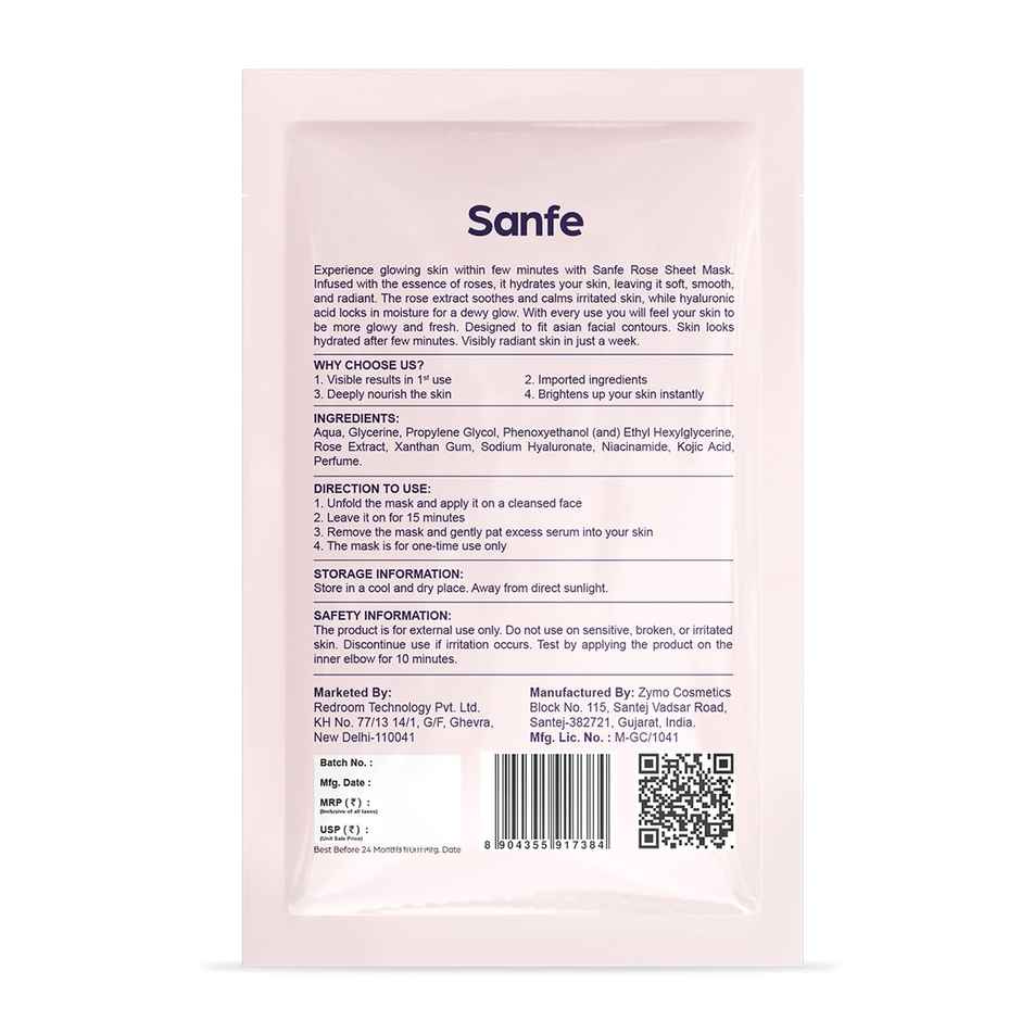 Sanfe Instant Glow Rose Facial Mask 100% Fruit Extracts, Korean Mask