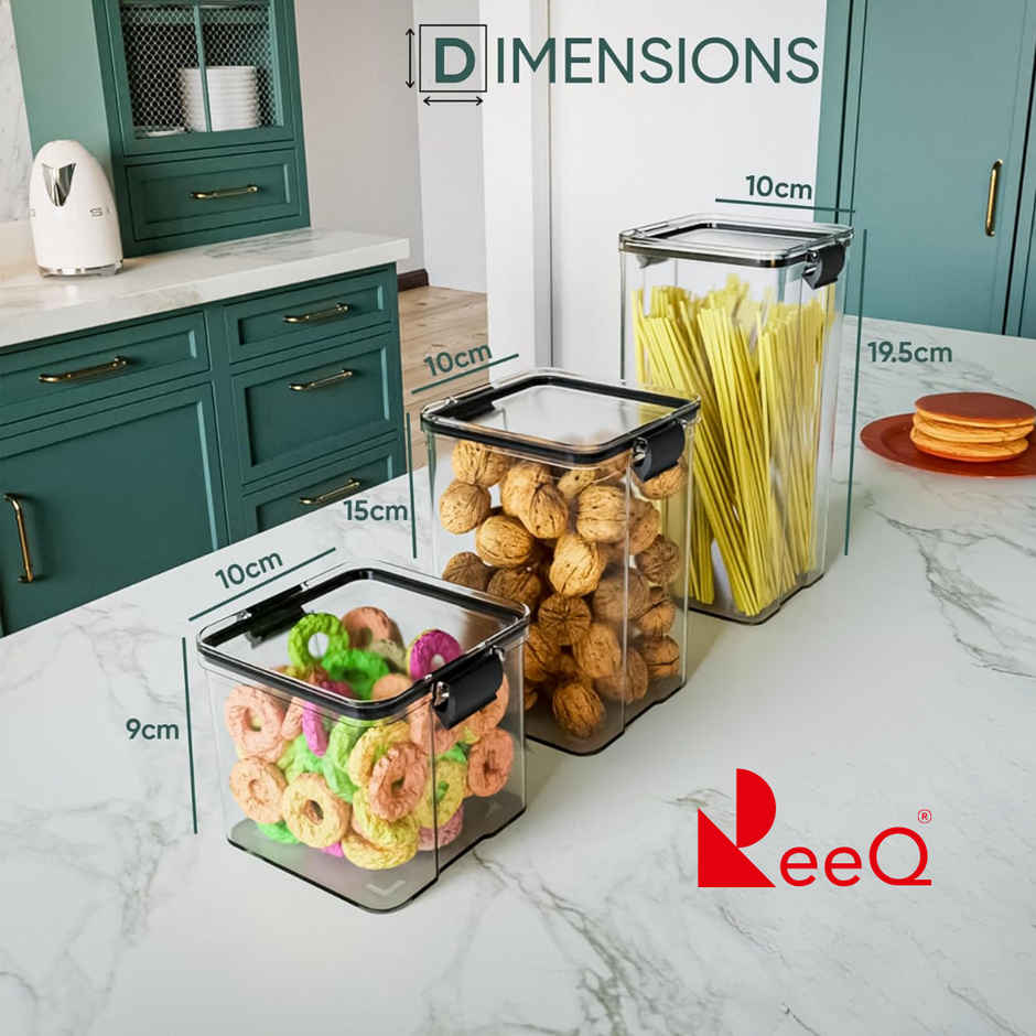 ReeQ Airtight Lock Food Storage Container Set with Black Lid - 1.1 L