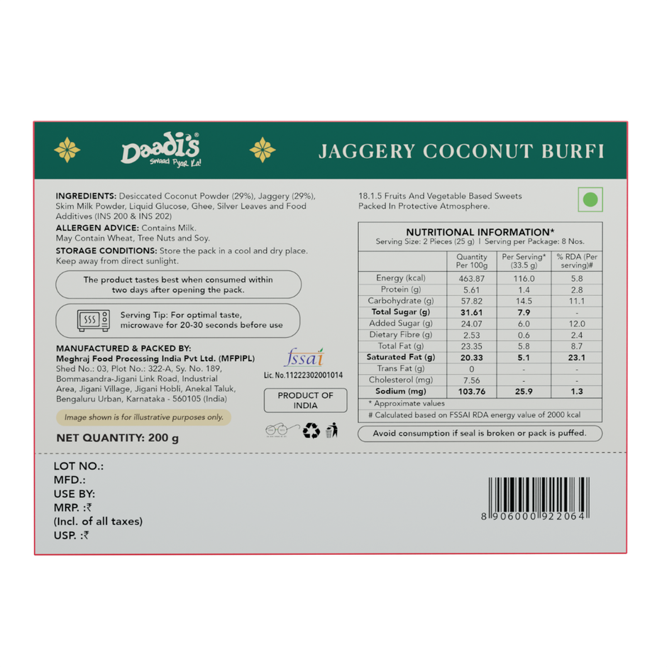 Daadi's Jaggery Coconut Burfi Ghee