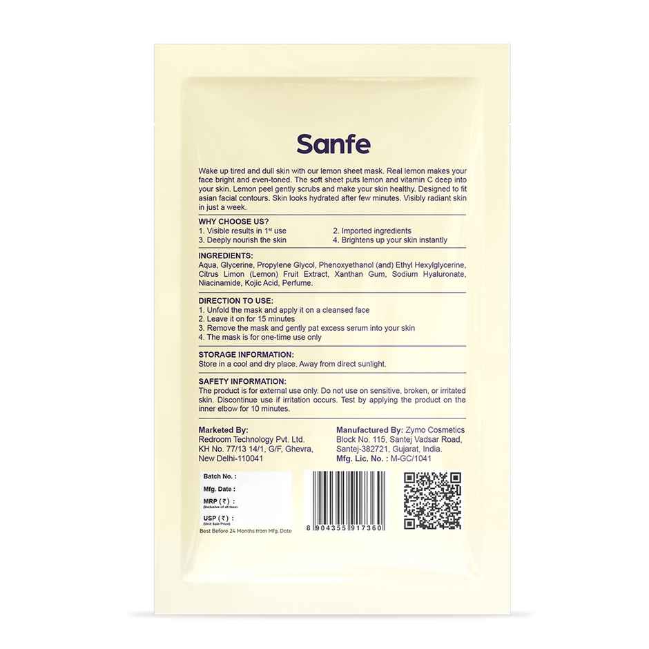 Sanfe Instant Depigmentation Lemon Facial Mask 100% Fruit Extracts, Korean Mask