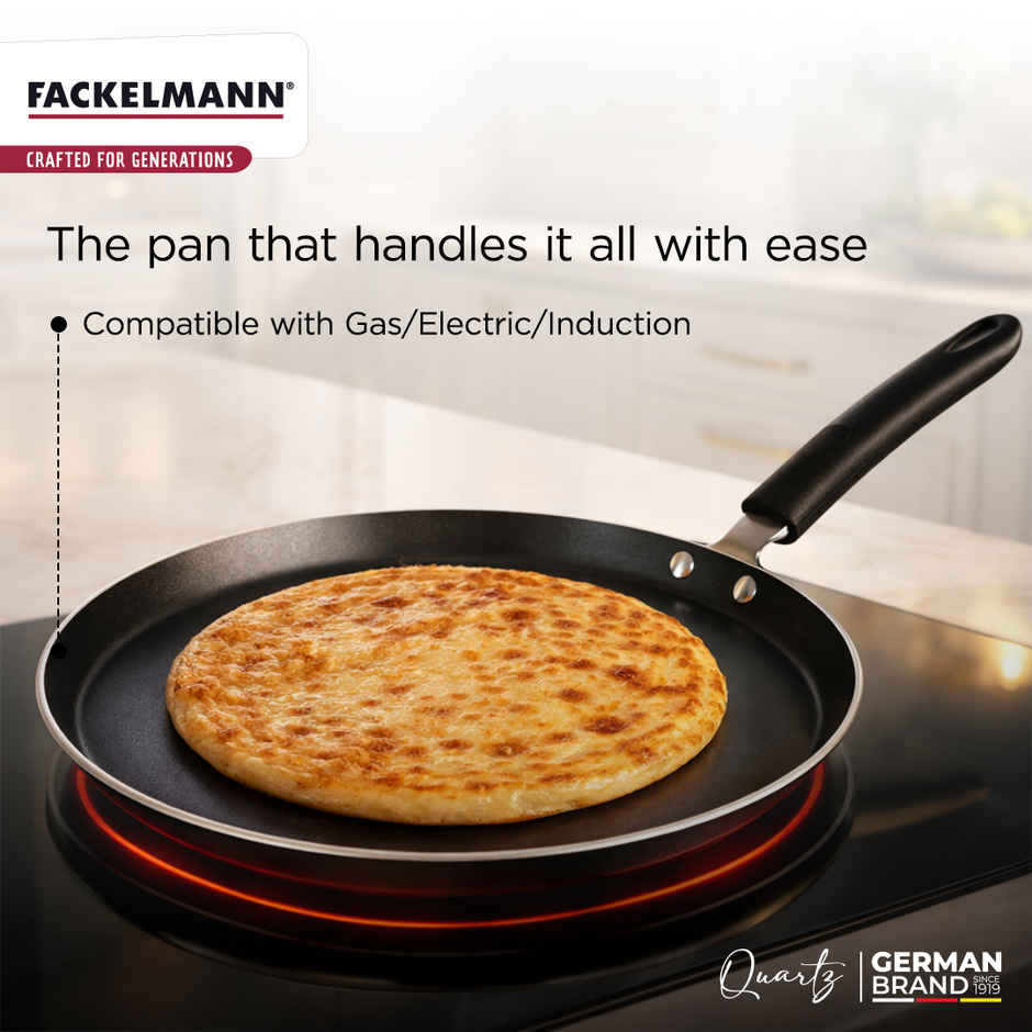 Fackelmann Quartz Nonstick Flat Tawa 25Cm, Induction, German Tech, Paratha, Omelette, Dosa