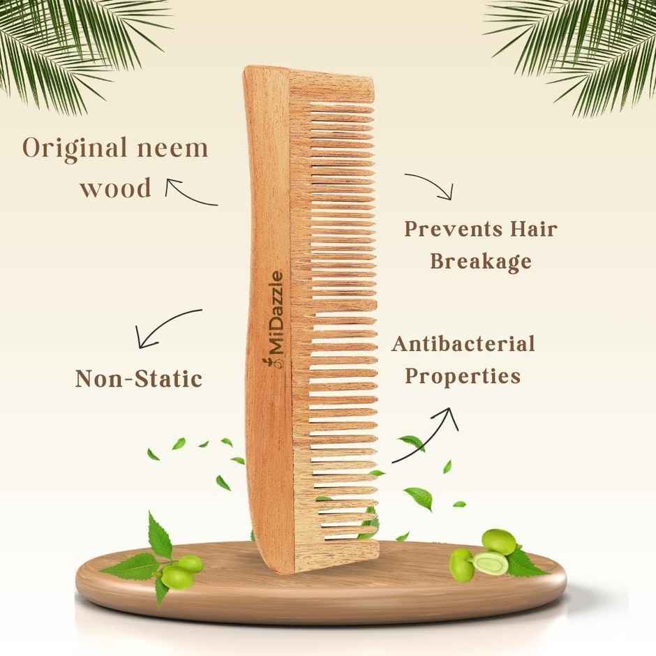 Midazzle Organic Kacchi Neem Wooden Dressing Comb 2in1 | MINC2104