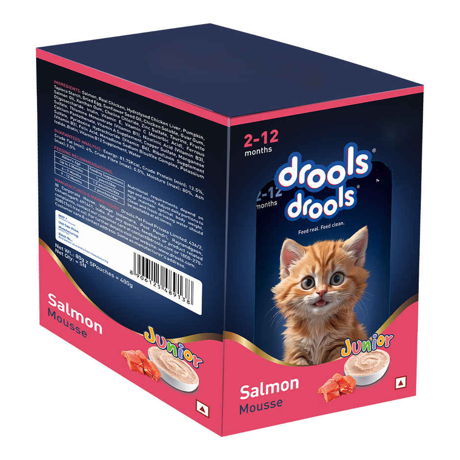 Drools Salmon Mousse Kitten Wet Cat Food, 80g (4+1 Pack Free)