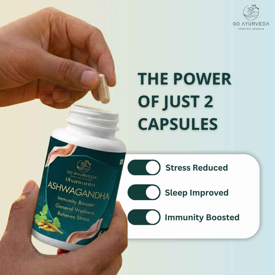 Go Ayurveda Dhanvantri Ashwagandha Capsules | Sleep & Immunity Support | No Added Sugar