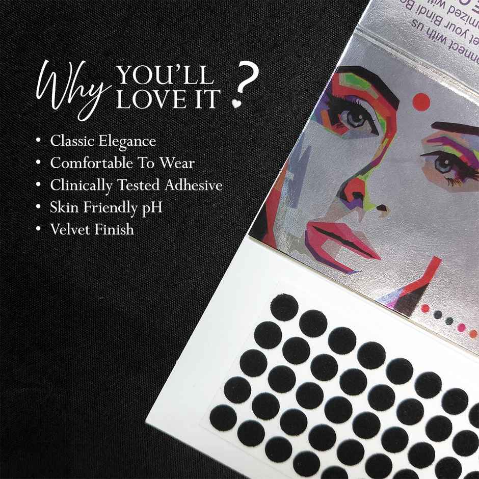 PERPAA Black Bindi | 1 Flap | Size 10 Diameter 1.75| Round KumkumBindi for women