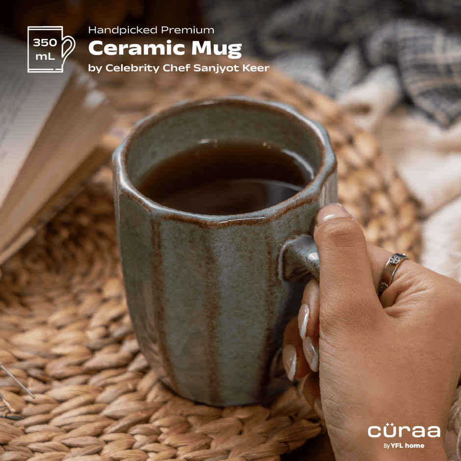 Curaa Scallop Ceramic Coffee Mug Set Of Two For Office | Home-Travel-Gifting | Handcrafted - 350 ml
