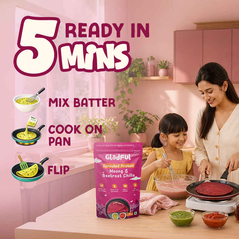 Gladful Beetroot Protein Sprouted Lentils and Millets Instant Chilla Mix