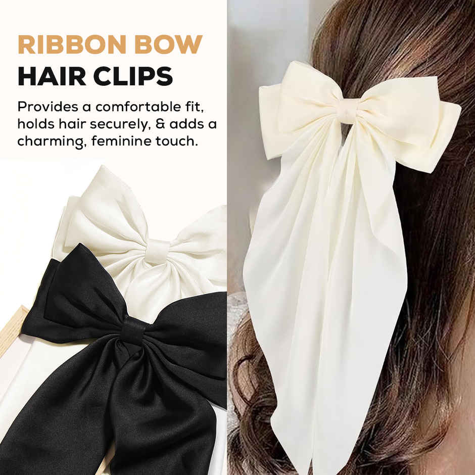 Gleva Satin Bow Clips for Hair, Luxury Silky Bow Barrettes, Cute Elegant Korean Hair Pin For Women