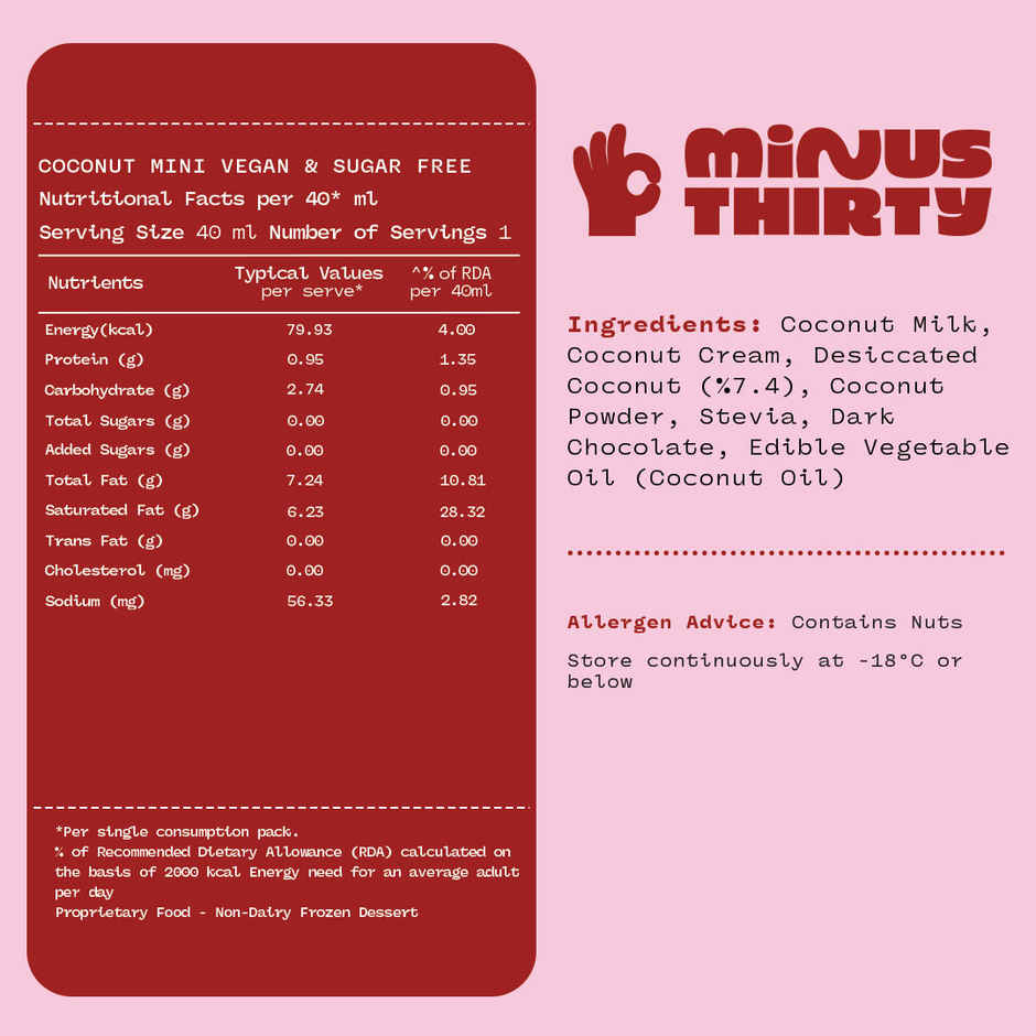 Minus Thirty Coconut Mini Ice Cream Stick | Vegan & Sugar Free