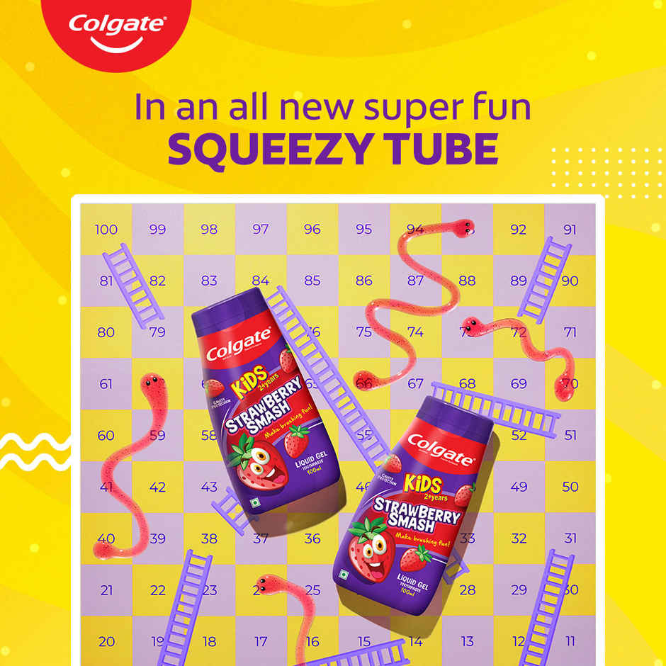 Colgate Kids Toothpaste, Fun Squeezy Bottle, Strawberry Flavor, Safe, Paraben-Free, Age 2-6yr