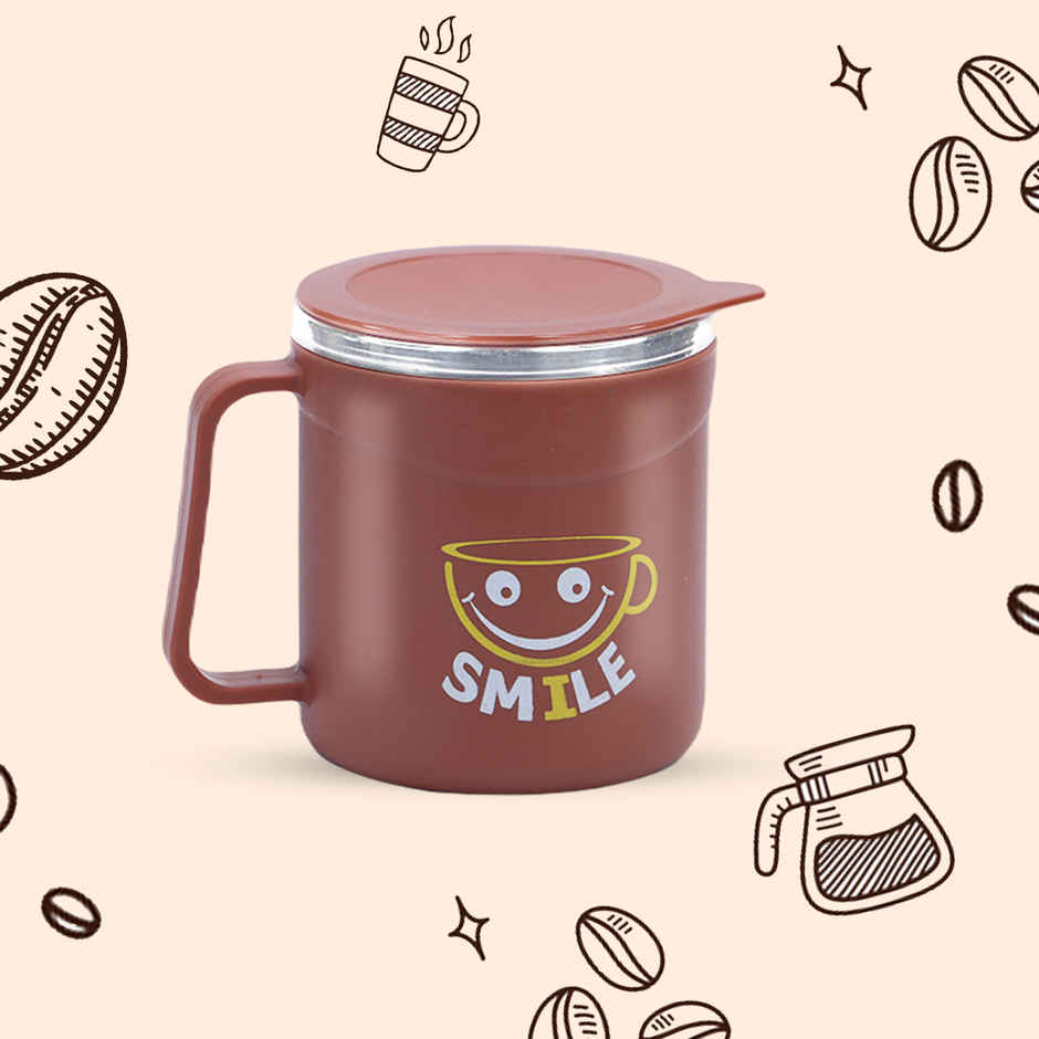 Attro Happy Mug | Double Wall Stainless Steel Lid | Cup for Hot Coffee-Tea | 300 ml | Red