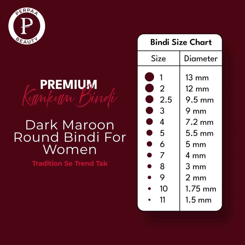 PERPAA Bindi Dark Maroon | 1 Flap | Size 1 Diameter 13 mm | Round Kumkum Bindi for women