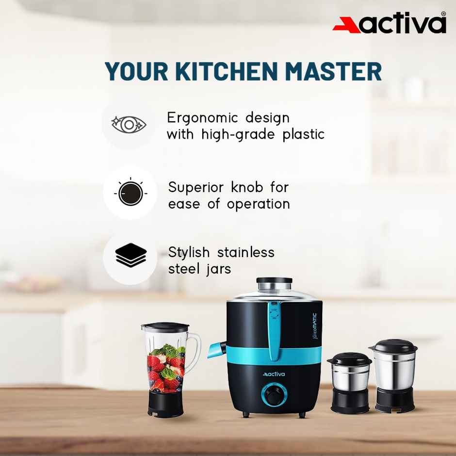 Activa Juicomatic Powerful 600 Watt Juicer Mixer Grinder,3 Jar, 600 Watts - Black