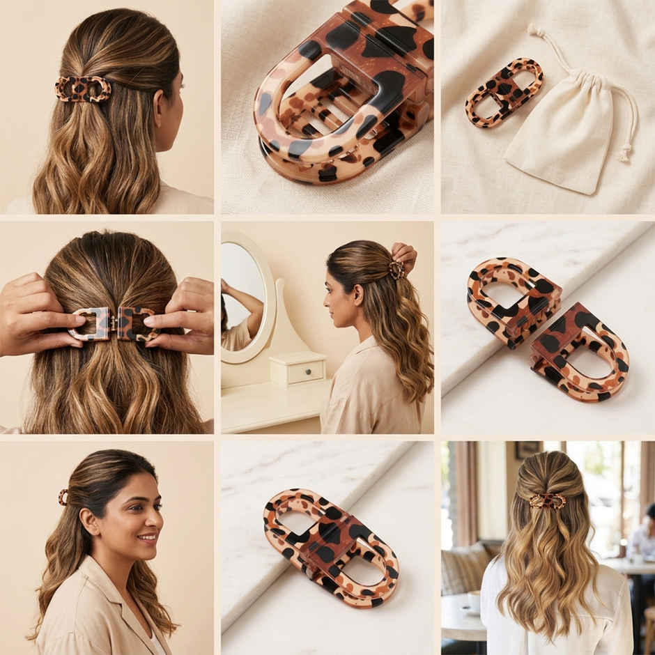 Gleva Magnetic Hair Clip No Crease Styling for Women | Strong Hold Grip | Brown