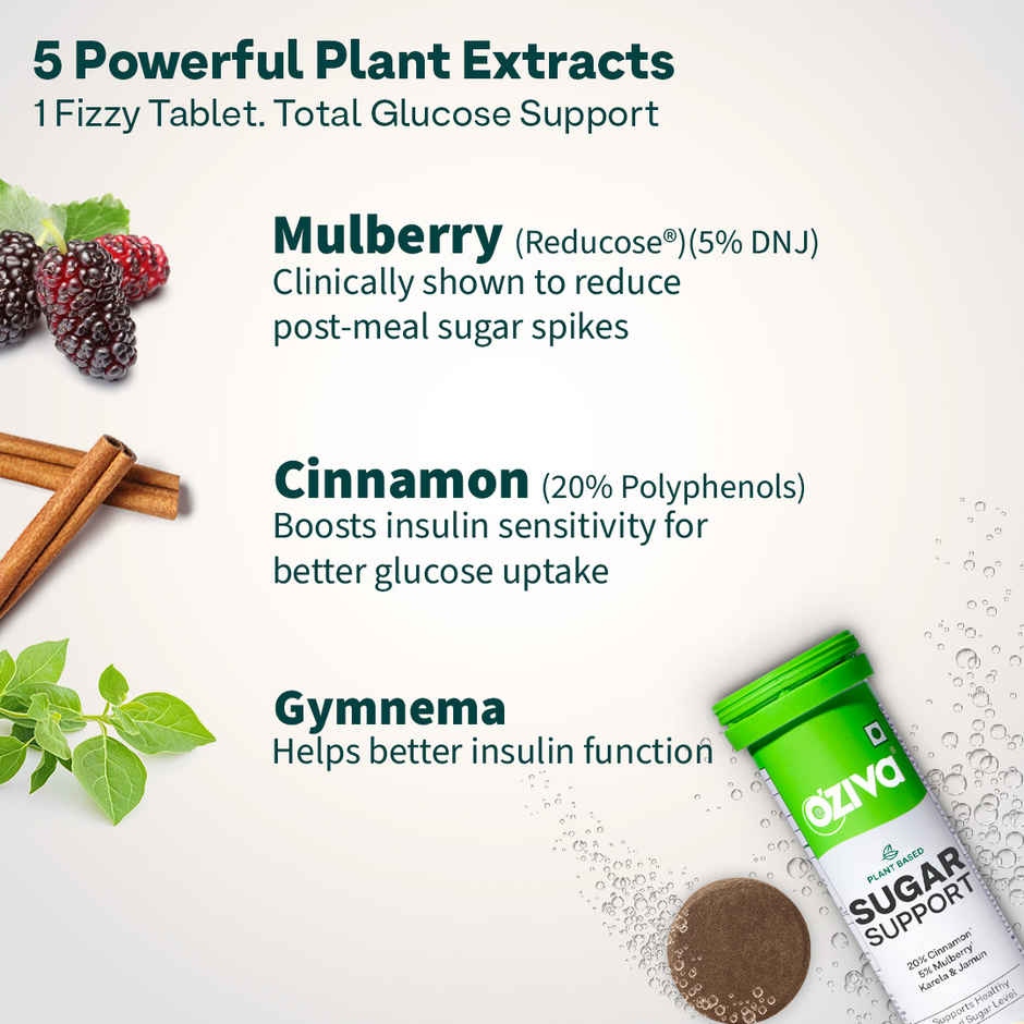 OZiva Sugar Support Effervescent for Daily Blood Sugar Management & Insulin Function