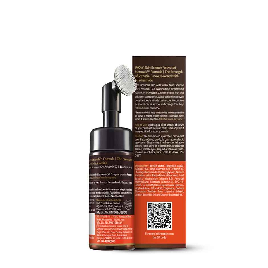 Wow Skin Science Brightening Vitamin C Foaming Face Wash With Built-In Face Brush For Deep Cleansing - No Parabens Sulphate Silicones & Color