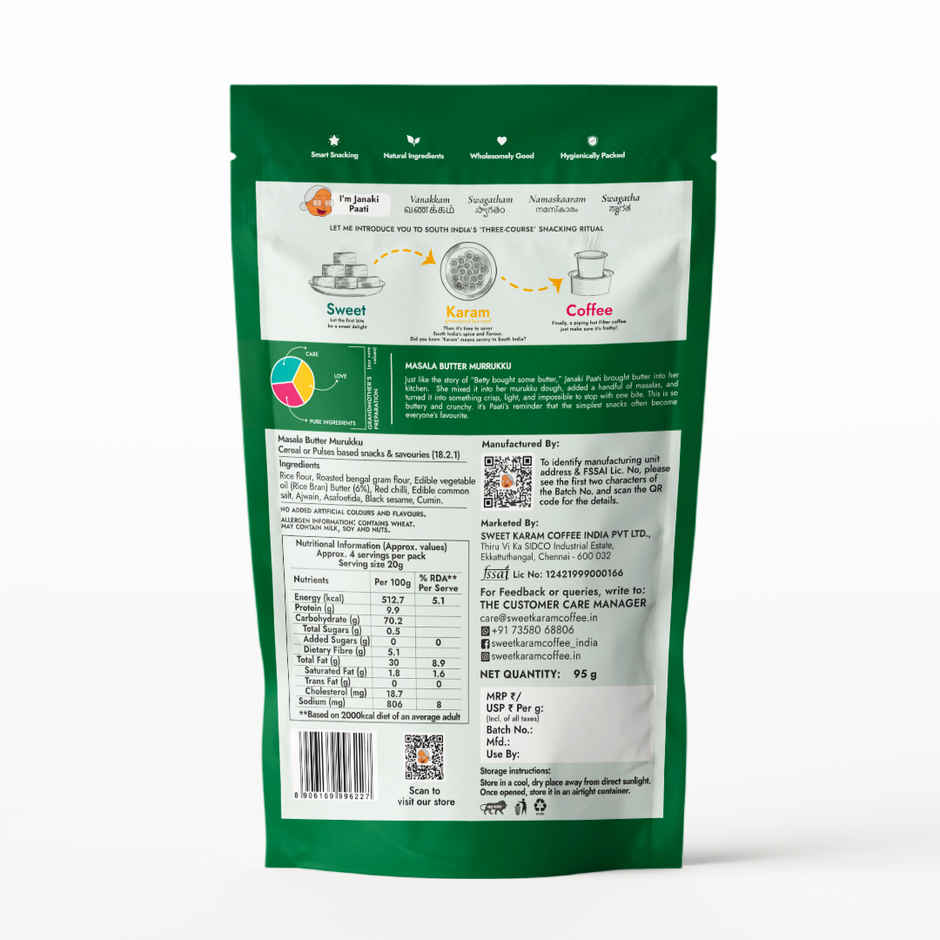 Sweet Karam Coffee Masala Butter Murukku Namkeen - No Palm Oil