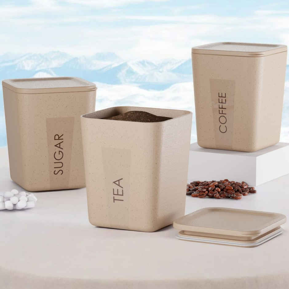 ReeQ Airtight Plastic Container Set for Kitchen Storage | Plastic Lids, Sand Castle - 800 ml