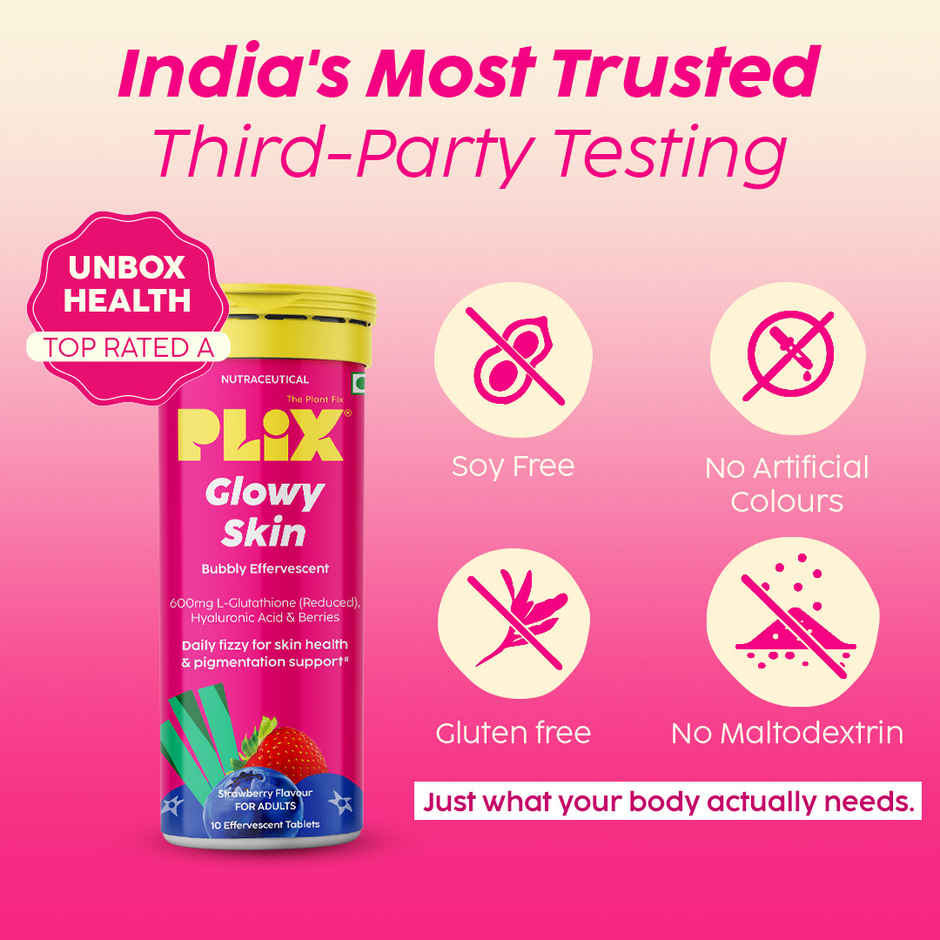 Plix The Plant Fix Glowy Skin Strawberry Flavour Glutathione Effervescent Tablets