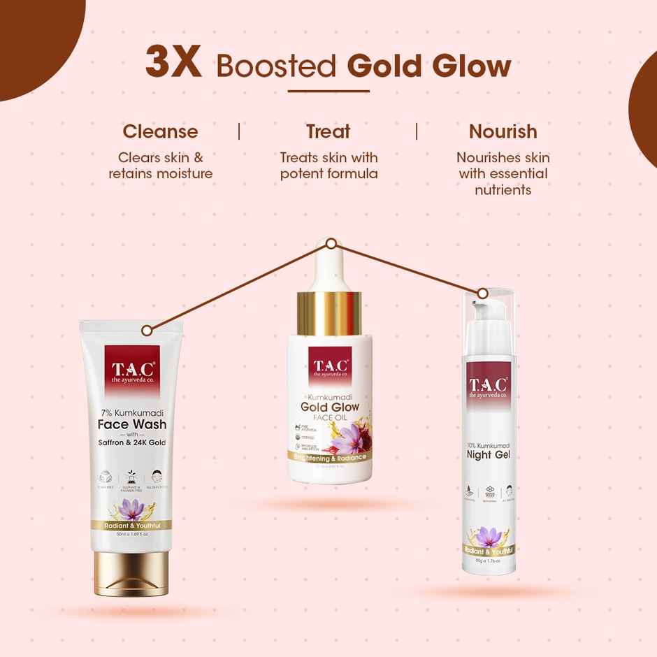TAC 100% Pure Kumkumadi Gold Glow Face Oil Brightens, Reduces Pigmentation & Wrinkles