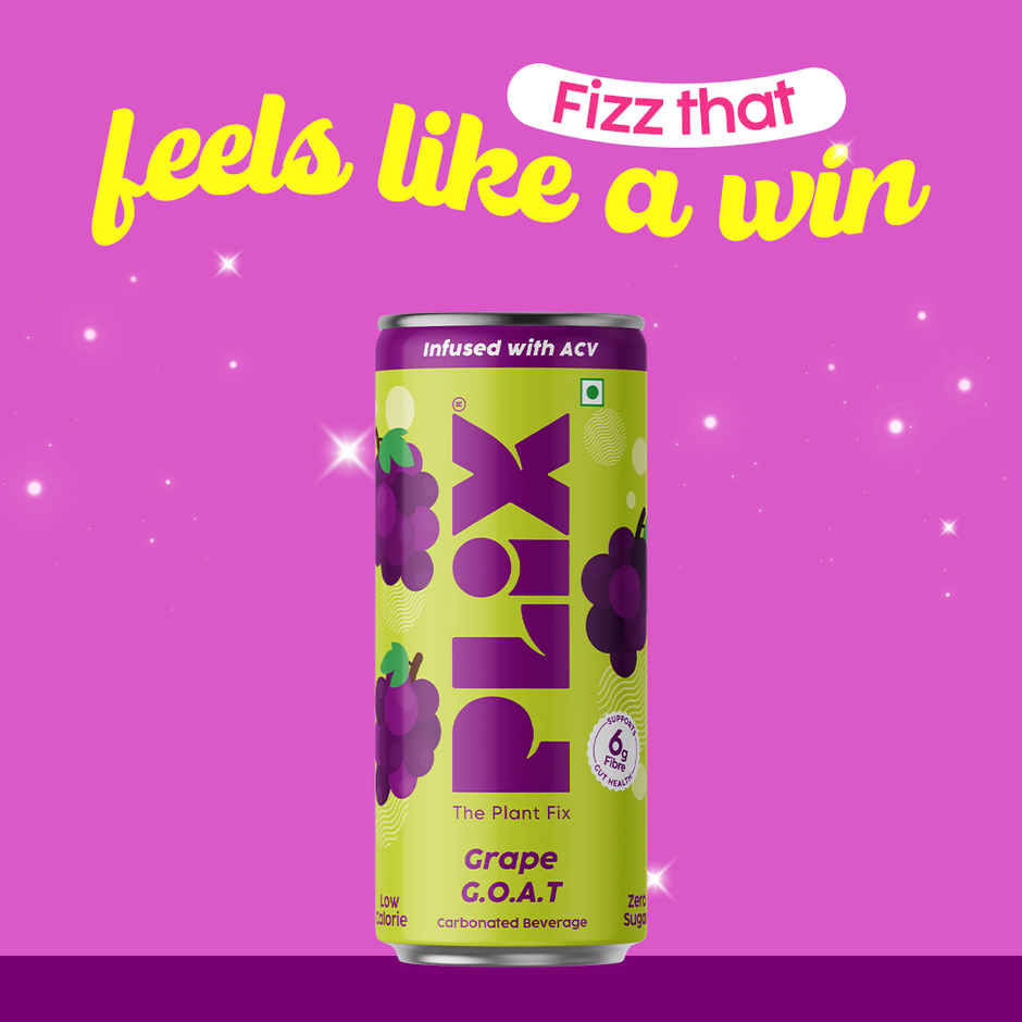 Plix Grape G.O.A.T Fizzy Soft Drink Can | Low Calorie & Zero Sugar | Prebiotics with 6g Fibre