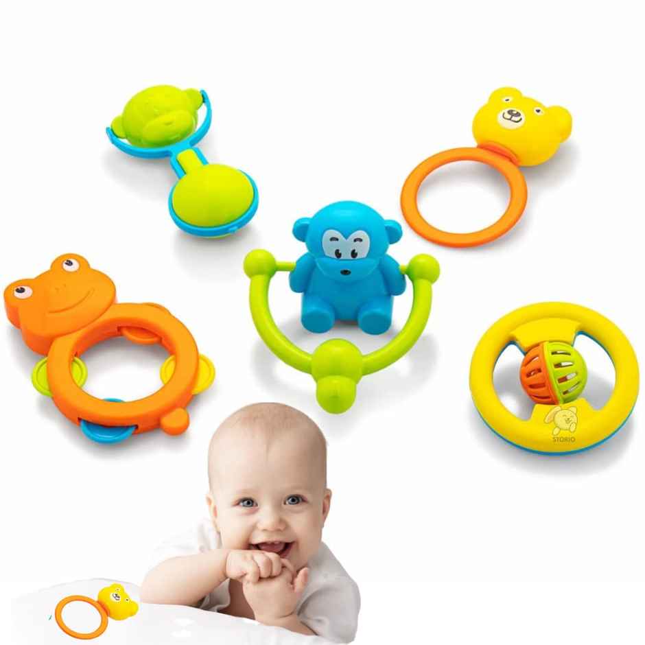 Storio Abs Baby Toys Rattles And Teethers Set| Multicolour
