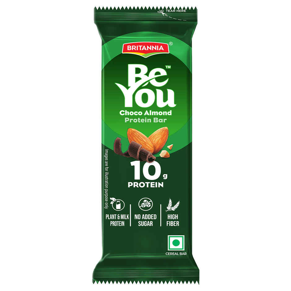 Britannia BeYou 10g Protein Bar Choco Almond | No Added Sugar| 10.8% Prebiotics| High Fibre