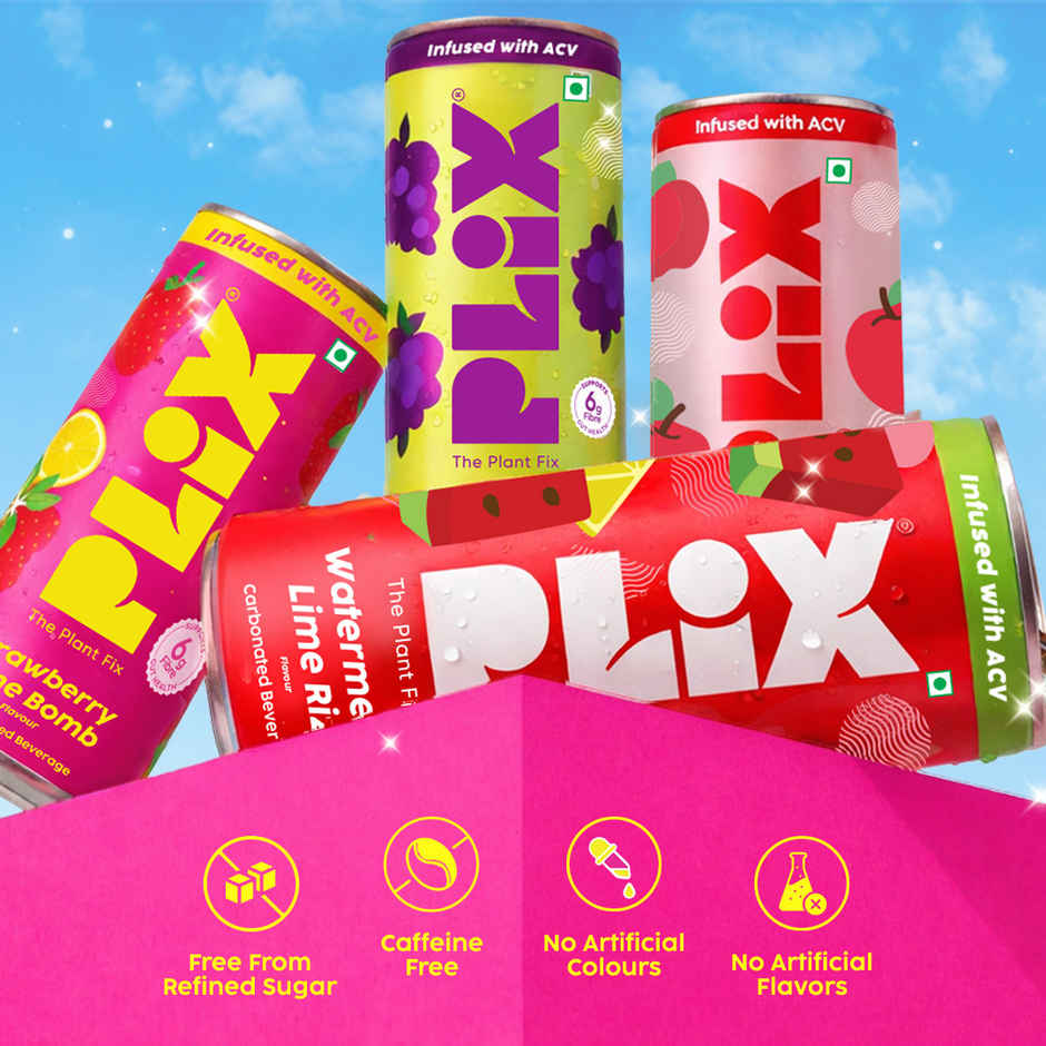 Plix Apple Aura Fizzy Soft Drink Can | Low Calorie & Zero Sugar | Prebiotics with 6g Fibre