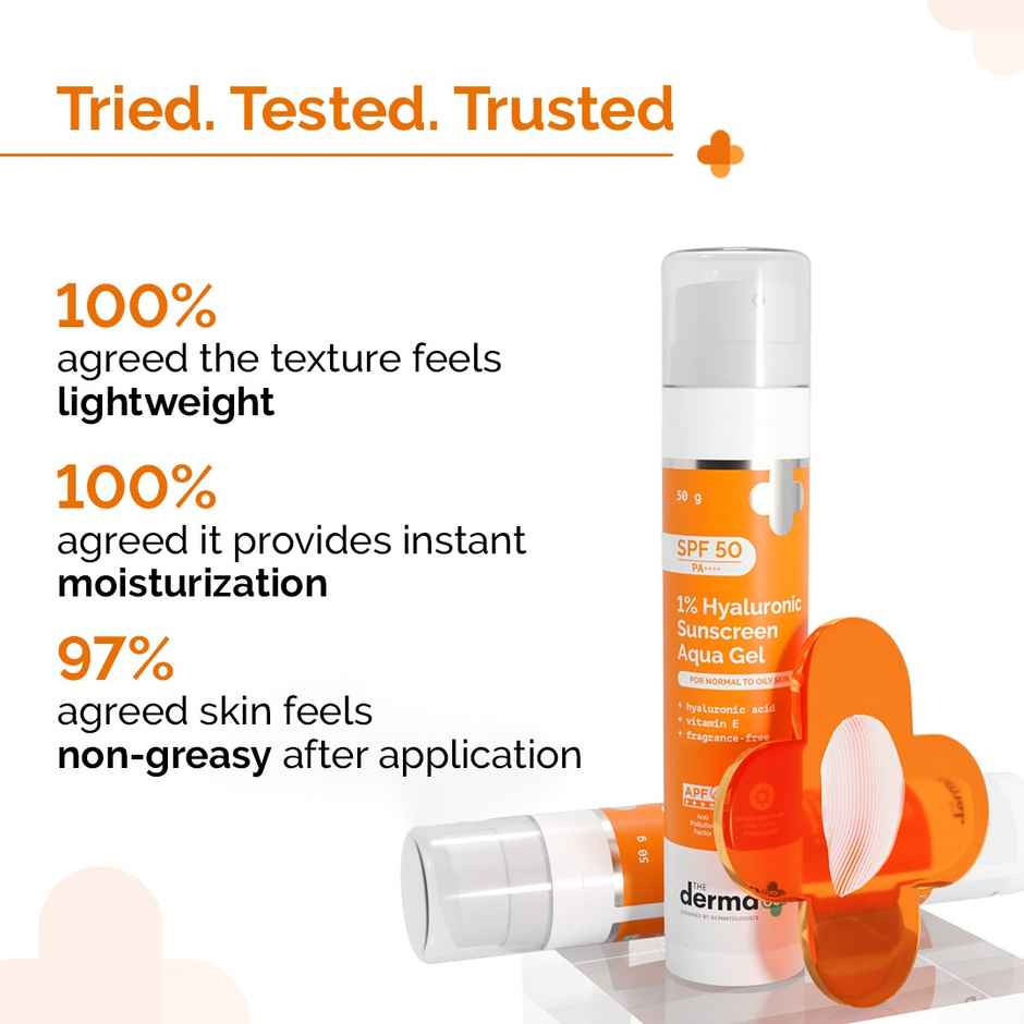 The Derma Co 1% Hyaluronic Sunscreen Aqua Ultra Light Gel With SPF 50 PA++++ For Broad Spectrum UVA UVB & Blue Light Protection Combo