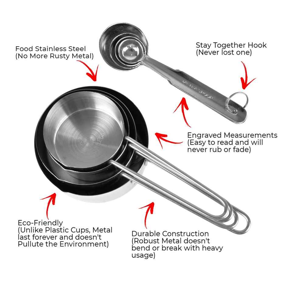 Stainless Steel Stackable Measuring Cups & Spoon Set Combo