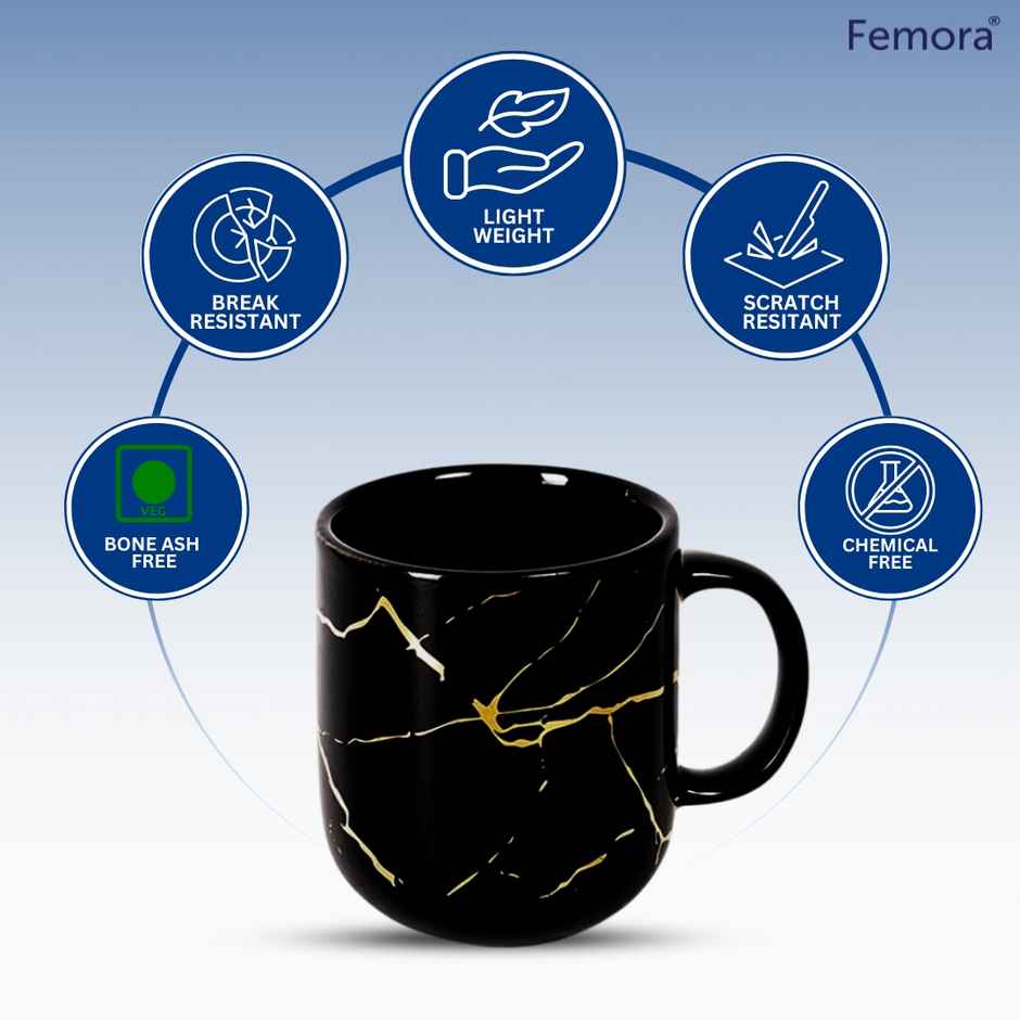 Femora Gift Set Liquid Gold Marble Tea Cup 6 Pcs Black Desh Ki Mitti