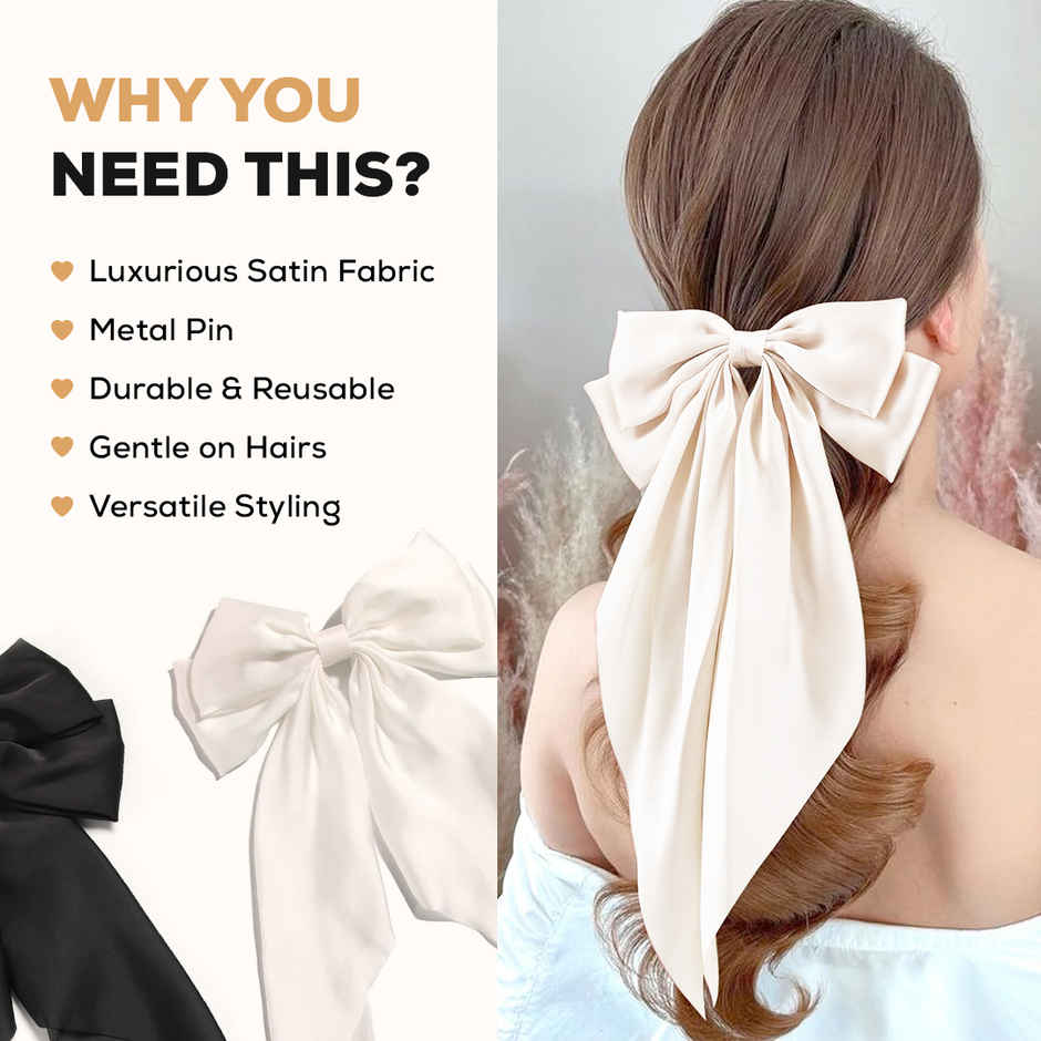 Gleva Satin Bow Clips for Hair, Luxury Silky Bow Barrettes, Cute Elegant Korean Hair Pin For Women