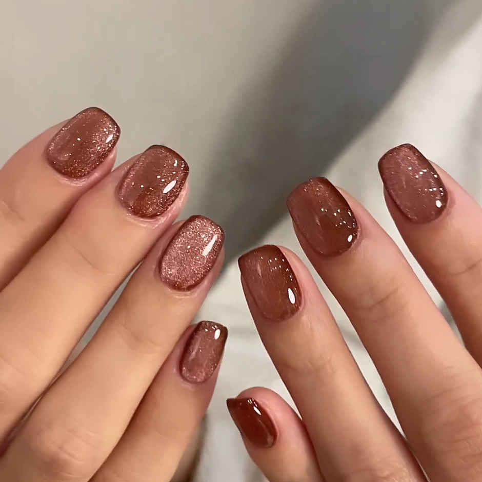Gush Beauty Nailed It | Reusable Luxury Press On Nails With Application Kit - Cherry Cola Cat Eye
