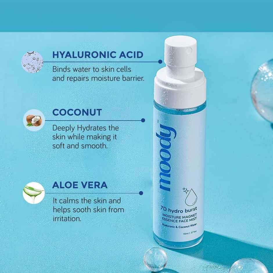 Moody 7D Hydro Burst Moisture Magnet Essence Face Mist, Hyaluronic & Coconut Water (110 Ml)