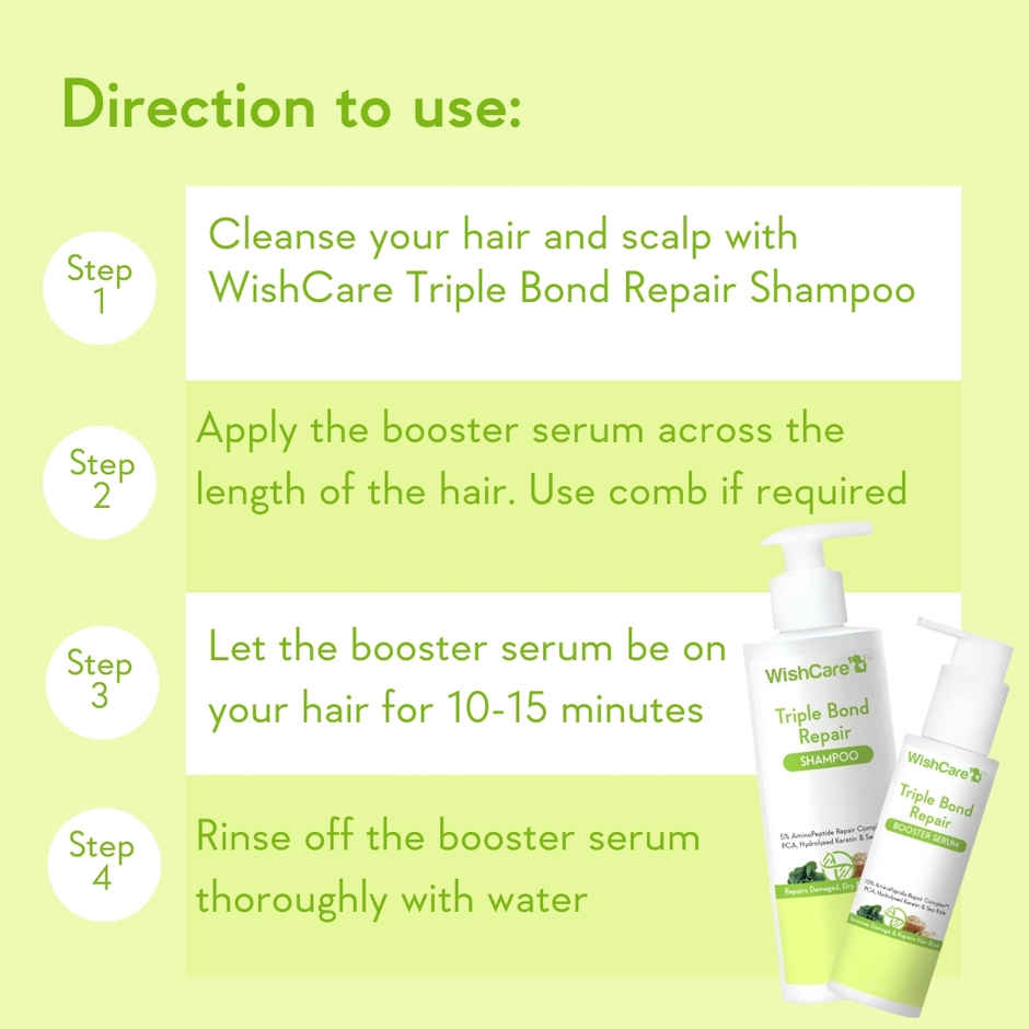 Wishcare Triple Bond Repair Shampoo (250ml) & Wishcare Triple Bond Repair Booster Serum With Amino Peptide Complex (100ml) Combo