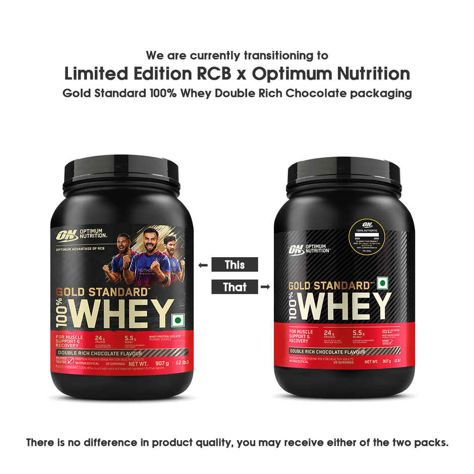 Optimum Nutrition (On) Pure Whey Gold Standard Powder Double Rich Chocolate 2 Lb (907g) & Optimum Nutrition Pre-Workout Fruit Punch Flavour (142.5g) Combo